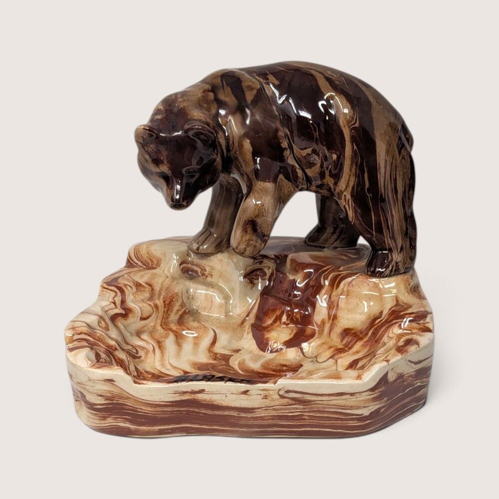 Vintage Alaska Clay by Carol Marbled Bear Ashtray